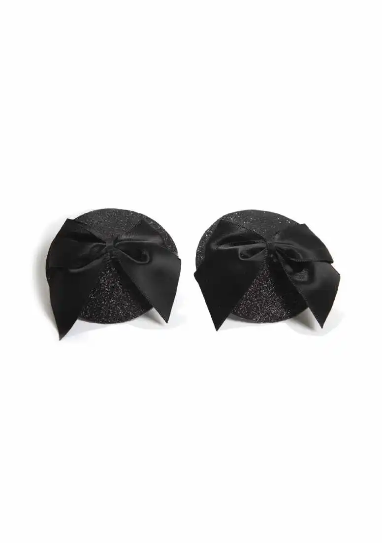 Bijoux Indiscrets - Nipple Cover Pasties Burlesque Pasties – Glitter & Satin Bow – Black 3 Bijoux Indiscrets - Nipple Cover Pasties Burlesque Pasties – Glitter & Satin Bow – Black